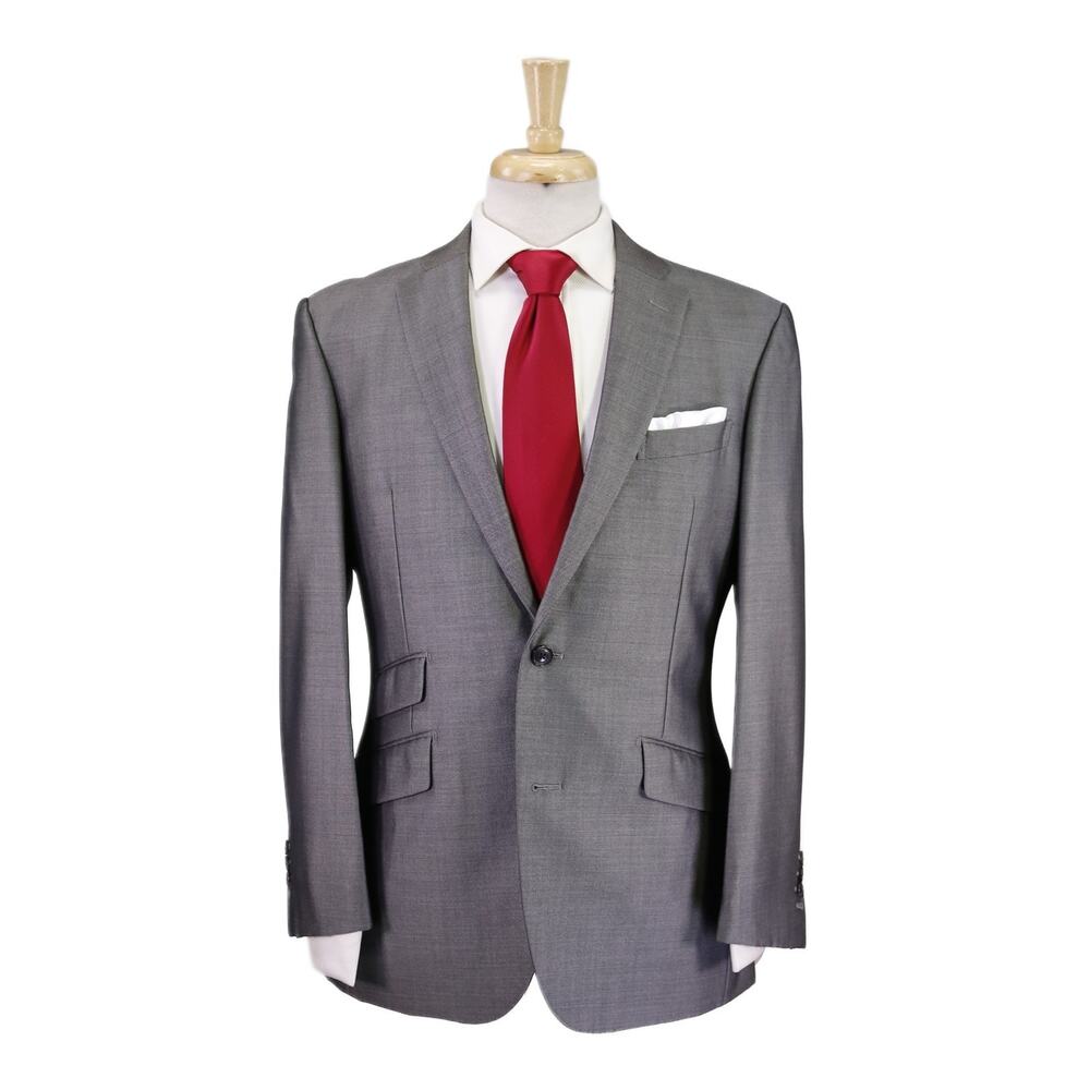Richard James Savile Row Silver Gray Sharkskin Wool Silk 2-Btn Suit 38S